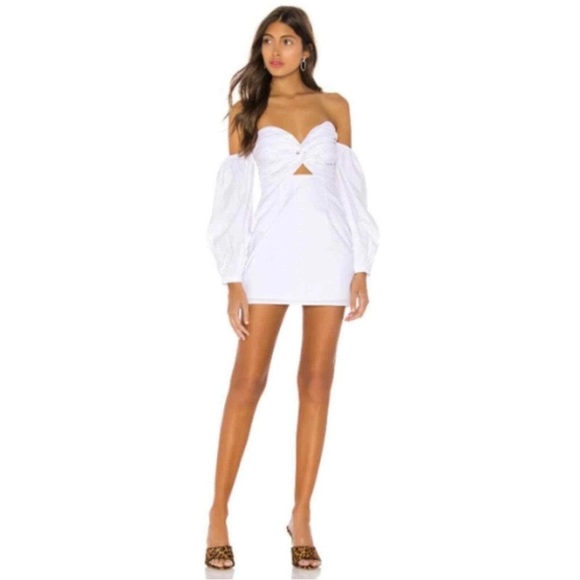 Superdown Revolve Flynn White Ruched Sleeve Tie Front Mini Dress Size XS Y2K - Picture 1 of 7